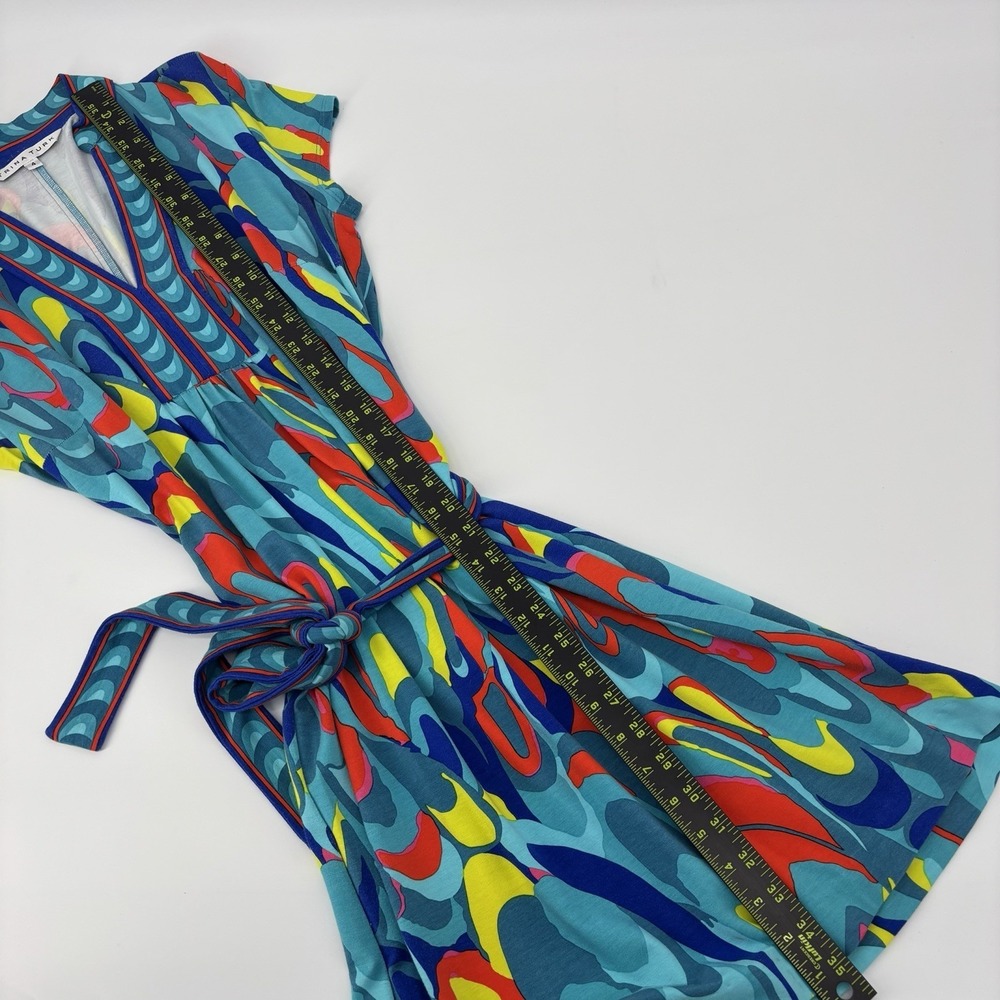 Trina Turk Mini Dress Boho Colorful Short Sleeve V-Neck Resort Vacation Size 4 - Picture 7 of 7